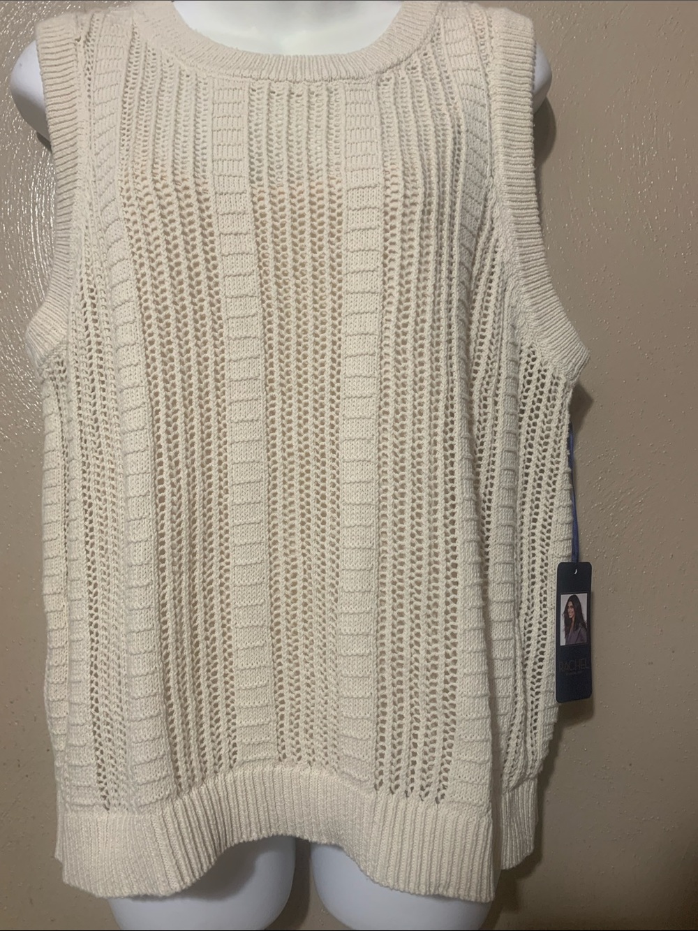 RACHEL Rachel Roy size XL Cream Open-Stitch Sleeveless Crewneck Sweater NWT